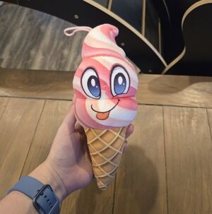 Pink and White Ice Cream Cone Plush Toy